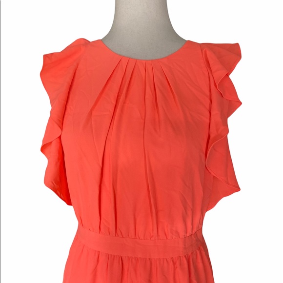 Shoshanna Katrina Blouson Flutter Ruffle Dress - Coral Orange - 4 - Picture 4 of 15